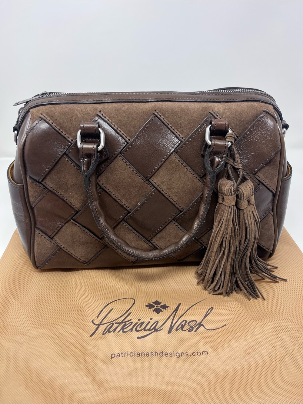 Patricia Nash Suede & Leather Skye Satchel Bag - Mushroom